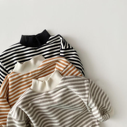 Winter striped plus velvet sweater turtleneck top